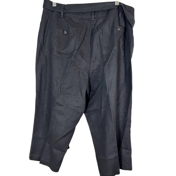 Coldwater Creek Linen Pant 16 Black Belted Neutral Classic Chic Preppy - Picture 7 of 12